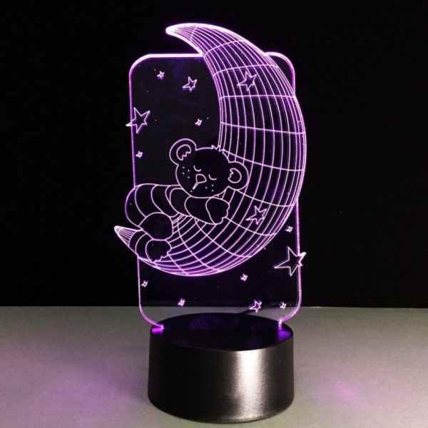 Lamp 3D, Night Light Illusion LED, Lamp Free, Vector Laser, Cut Teddy, Bear On Moon