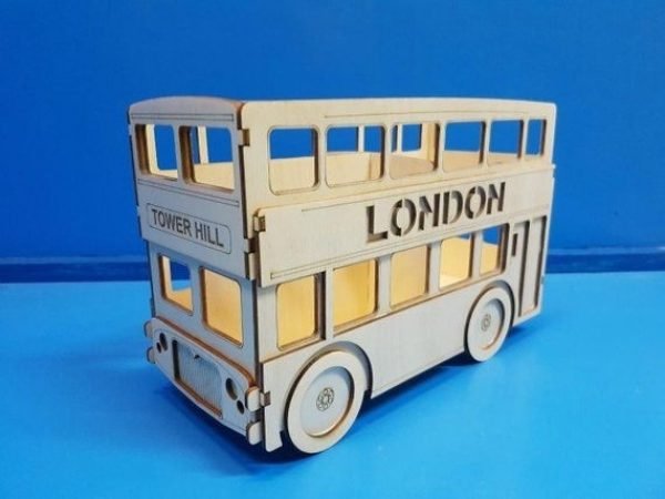 Laser Cut A bus-shaped pencil holder layout Free Vector
