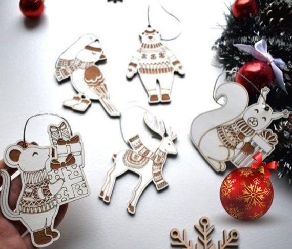 Laser Cut Animal Christmas Ornaments CDR File