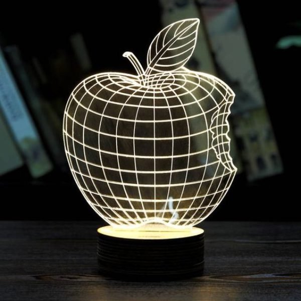 Laser Cut Apple 3D Night Lamp Free Vector