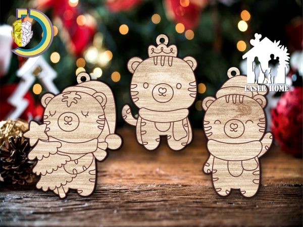 Laser Cut Baby Tiger Christmas Decor Free Vector cdr Download