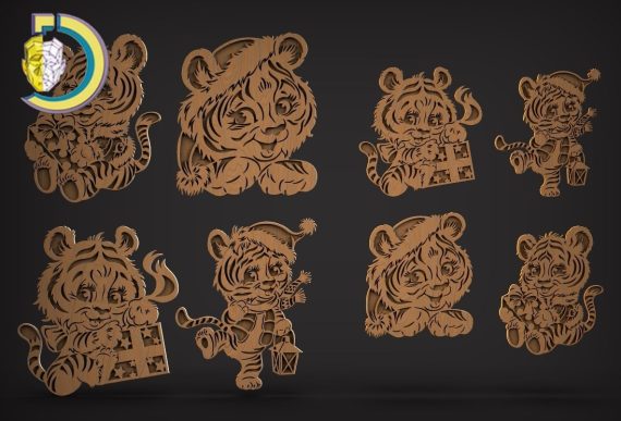 Laser Cut Baby Tiger For Christmas and New Year Free Vector cdr Download