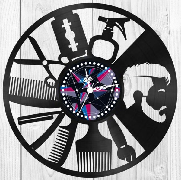 Laser Cut Barber Shop Clock Free Vector