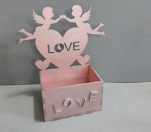 Laser Cut Box with Angels Love Heart Free Vector