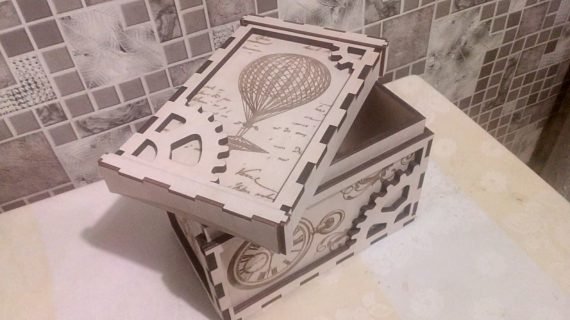 Laser Cut Box with Gears Engraved