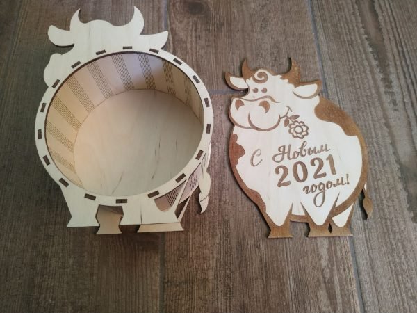 Laser Cut Bull New Year 2021 Gift Box New Years Eve Box Free CDR Vectors Art