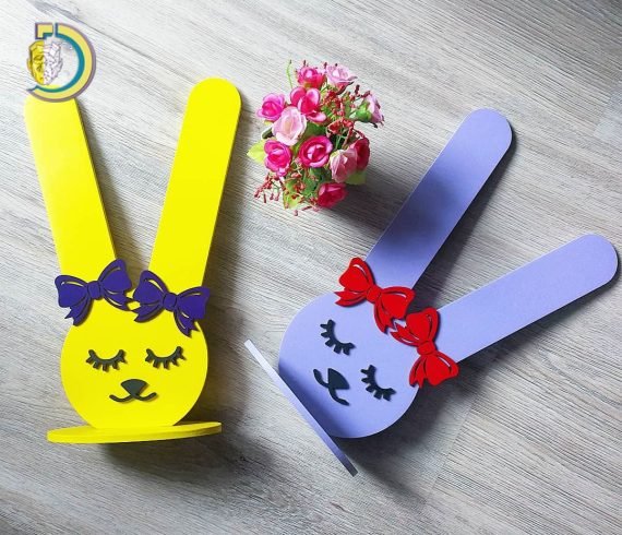 Laser Cut Bunny Rubber Band Holder CDR Free Vector
