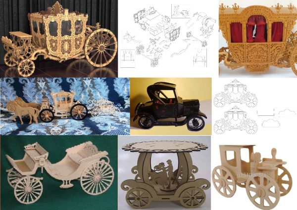 Laser Cut Car & Carriage Set 2 Vector