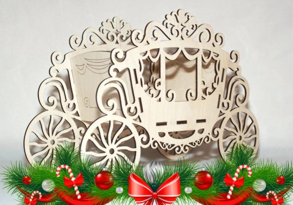 Laser Cut Carriage Flower Stand Candy Box Basket 4mm CDR File