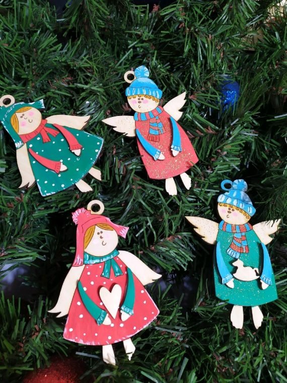 Laser Cut Christmas Hanging Ornaments Wood Angels Christmas Tree Decorations CDR File