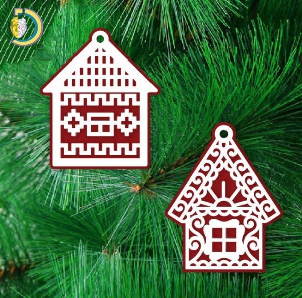Laser Cut Christmas Houses Decoration Free Vector