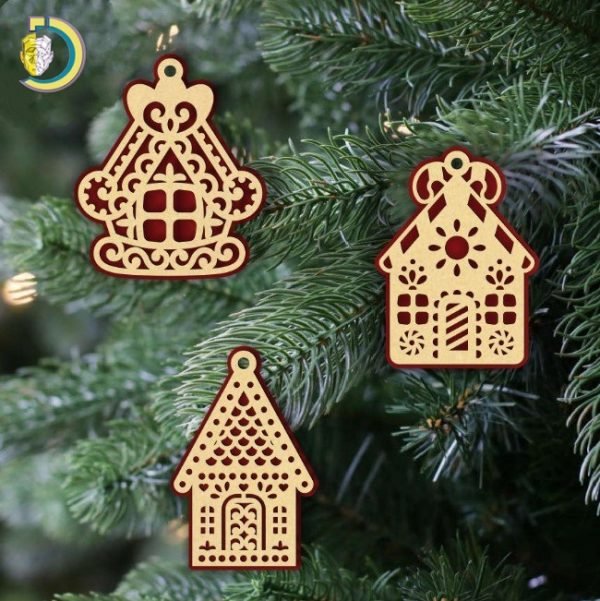 Laser Cut Christmas Houses Decoration Toys Free Vector