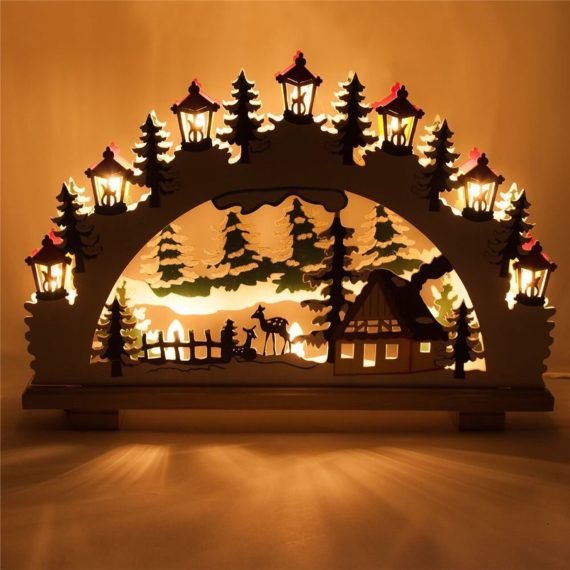 Laser Cut Christmas Ornaments Lamp Night Scene Wooden Window Light CDR File