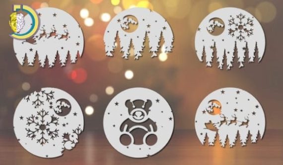 Laser Cut Christmas Ornaments Set for Decoration Free Vector