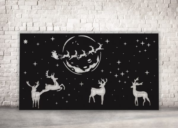 Laser Cut Christmas Panel Reindeer Santa Claus Flying Deer CDR File