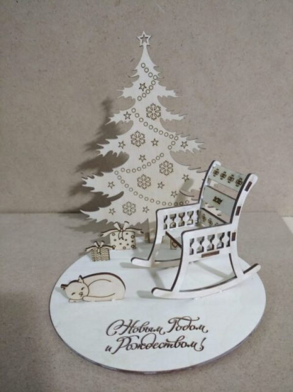 Laser Cut Christmas Tree Decoration, Chair And Cat CDR File
