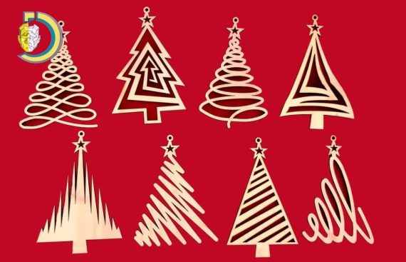Laser Cut Christmas Tree Decorative Elements Free Vector