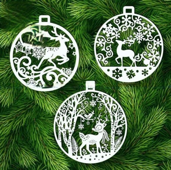 Laser Cut Christmas Tree Deer Decor Free Vector
