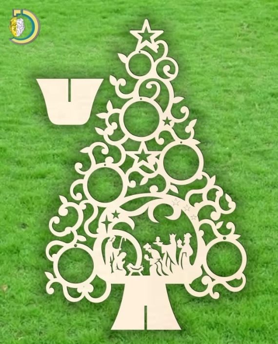 Laser Cut Christmas Tree Wooden Layout Free Vector