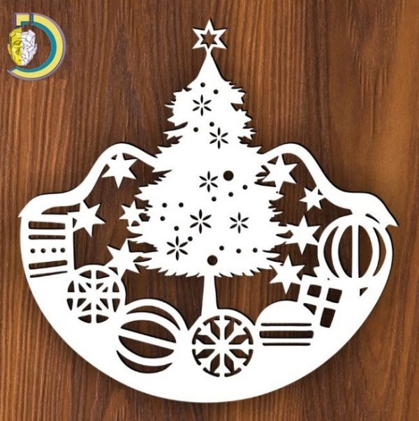 Laser Cut Christmas Tree with Toys Decor Free Vector cdr Download
