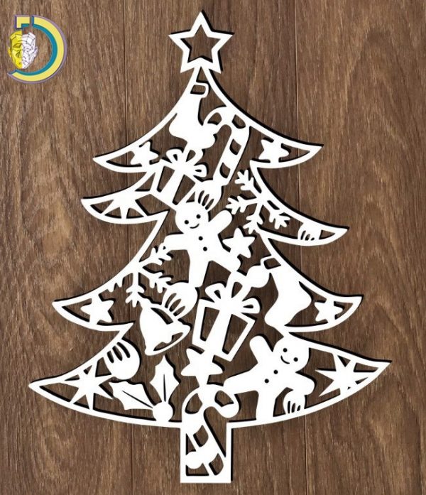 Laser Cut Christmas Tree with Toys Free Vector cdr Download