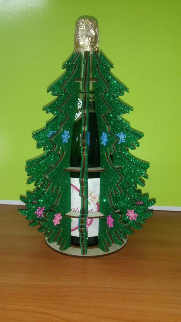 Laser Cut Christmas Wine Bottle Gift Xmas Christmas Tree CDR File