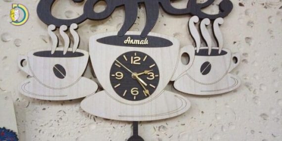 Laser Cut Coffee Wall Clock Decorative Wooden Clock CDR Free Vector