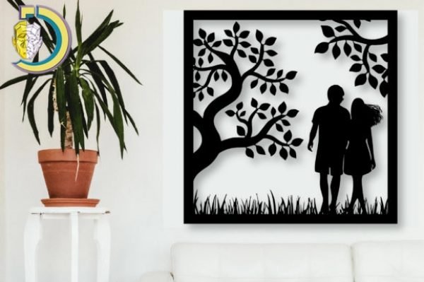 Laser Cut Couple with Tree Panel Free Vector cdr Download