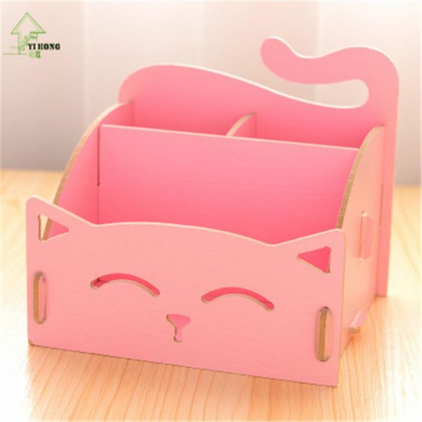 Laser Cut Cute Cat Desktop Storage Box Organizer Free CDR Vectors Art