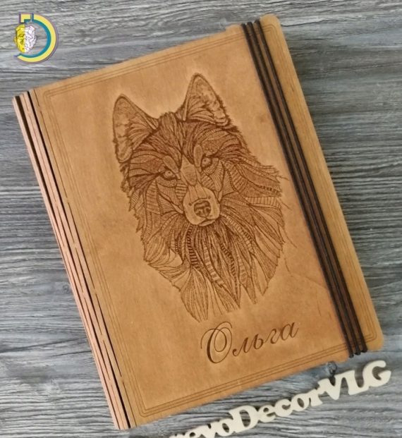 Laser Cut Decor Wolf Engraved Notebook Cover CDR Free Vector