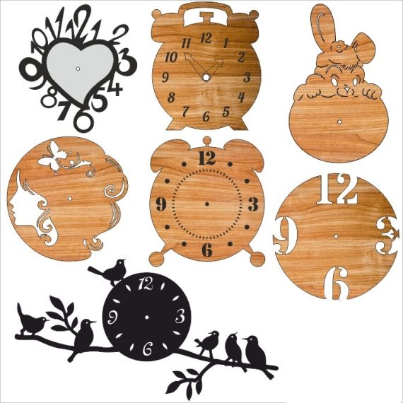Laser Cut Decorative Analog Wall Clocks Free Vector