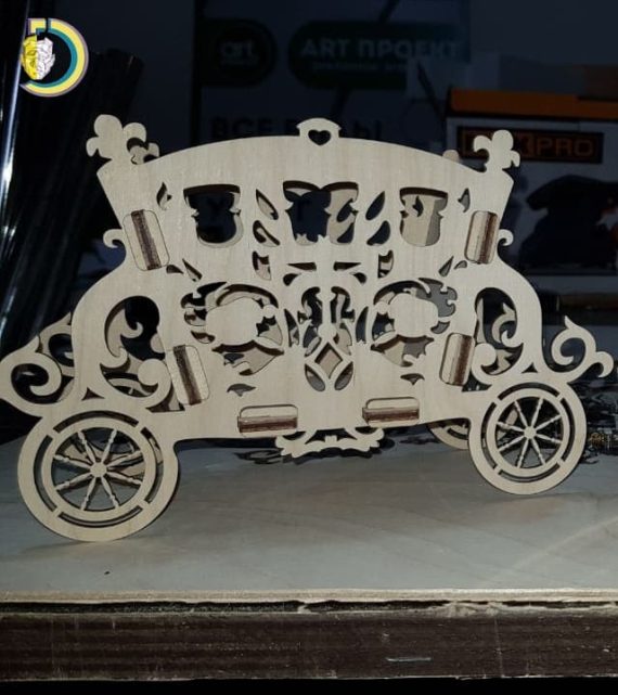 Laser Cut Decorative Carriage Flower Holder CDR Free Vector