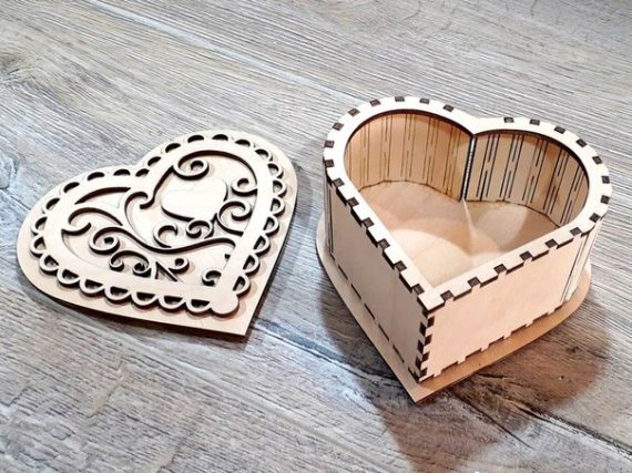 Laser Cut Decorative Heart Box With Lid CDR File
