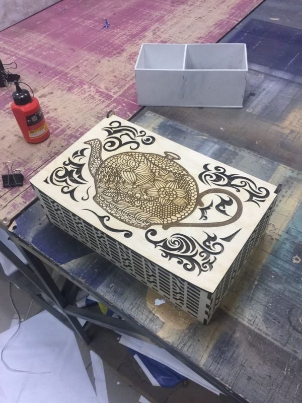 Laser Cut Decorative Tea Box With Tea Kettle Teapot Drawing Engraving Free Vector