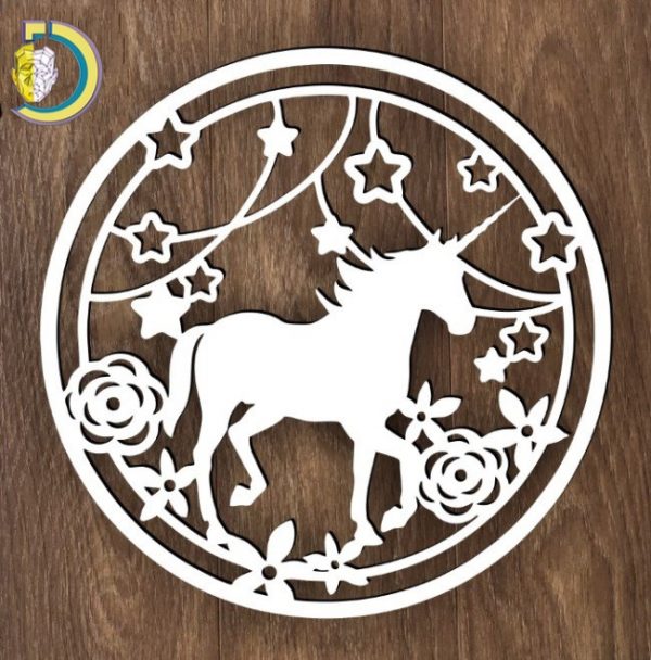 Laser Cut Decorative Unicorn Round Wall Panel Free Vector