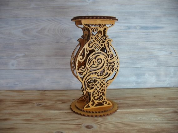 Laser Cut Decorative Vase Wooden Flower Stand Free Vector