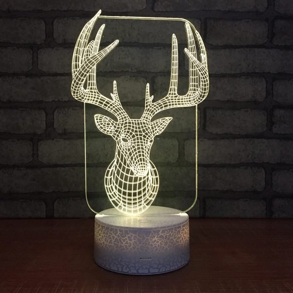 Laser Cut Deer Head Christmas Decor 3D Illusion Lamp Free Vector