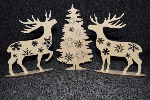 Laser Cut Deer with Christmas tree vector file free