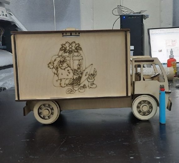 Laser Cut Delivery Van Shaped Christmas Gift Box CDR File