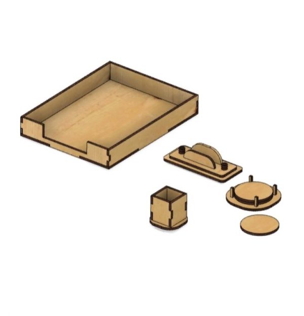 Laser Cut Desk Accessories Set Document Tray Pencil Holder Coasters Business Card Holder CDR File