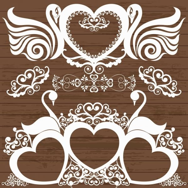 Laser Cut Engrave Swans Decor With Hearts Free Vector