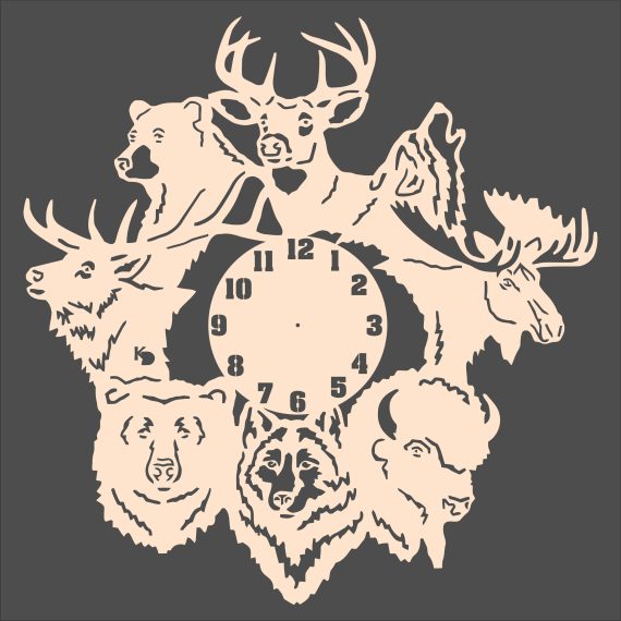 Laser Cut Forest Animals Wall Clock CDR File