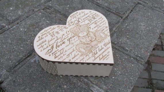 Laser Cut Heart Gift Box with Hinge CDR File