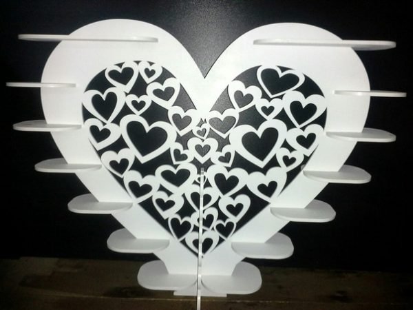 Laser Cut Heart Shape Stand for sweets Layout DXF File Free