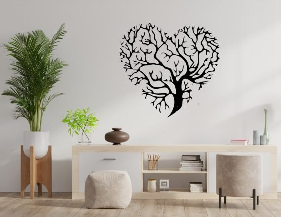 Laser Cut Heart Shaped Tree Of Life Wall Plaque Decor CDR File