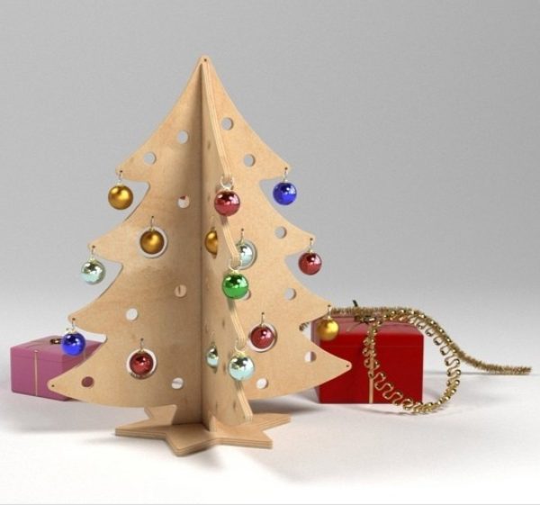 Laser Cut Herringbone Wooden Christmas Tree Free Vector