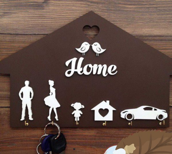 Laser Cut Homde Shaped Wooden Key Holder Personalized Key Hanger CDR File