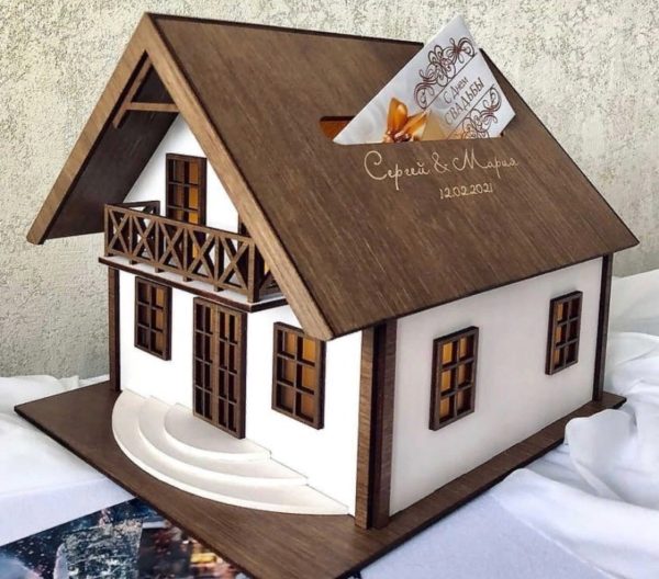 Laser Cut House Shaped Wedding Card Box Free Vector