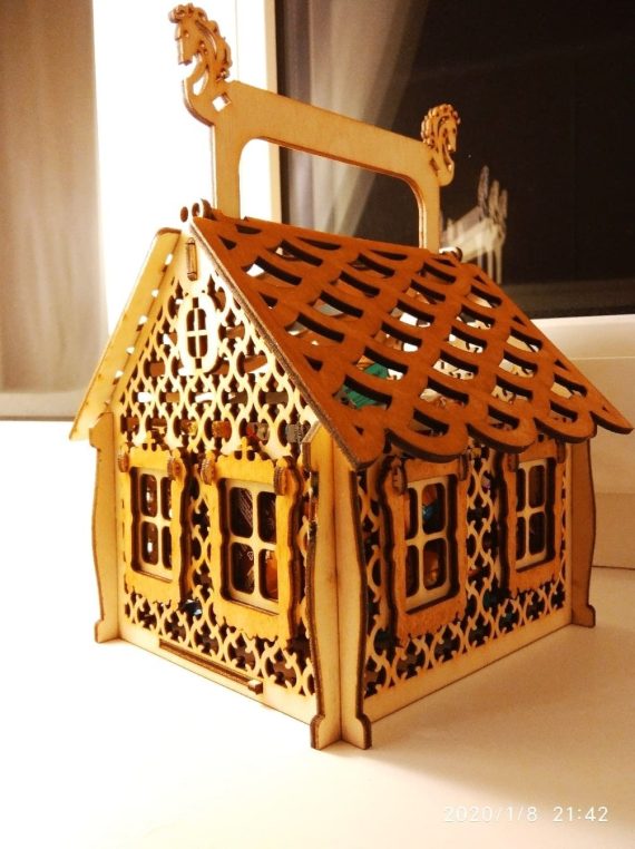 Laser Cut House-candy bowl with a handle