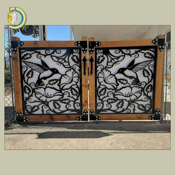 Laser Cut Iron Gate with Hummingbirds Free Vector